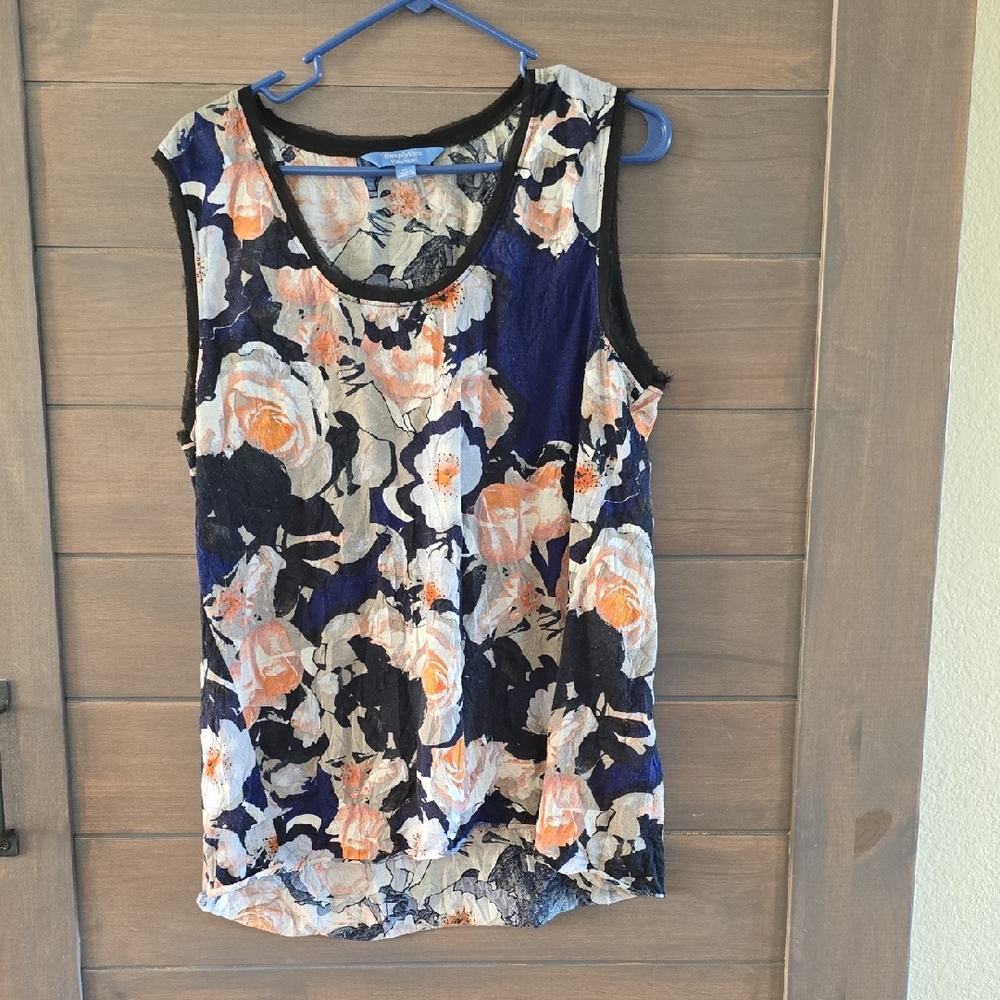 Simply Vera Vera Wang Floral Tank Top - Black, Orange, Cream